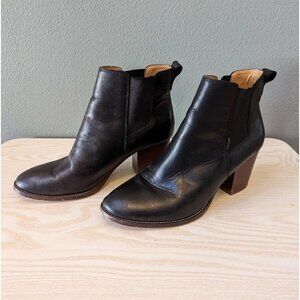 J. Crew Factory Black Leather Block Heel Ankle Boots
